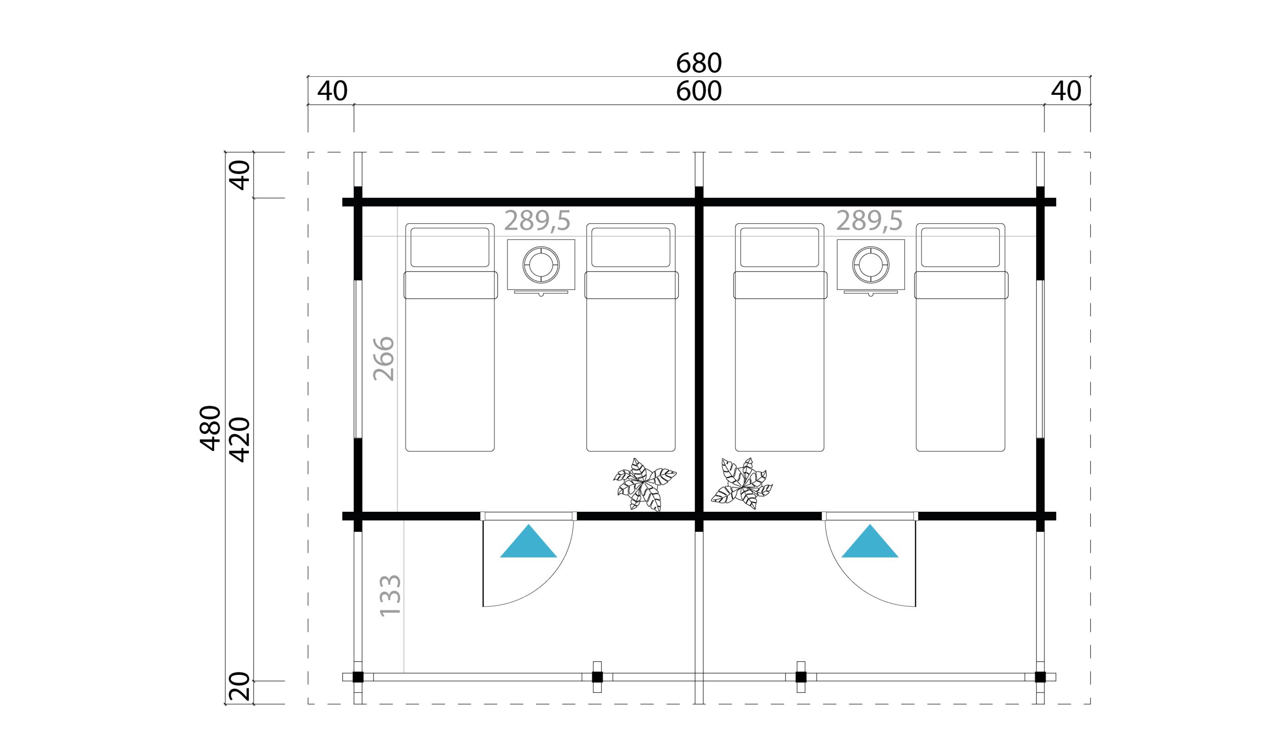 F48 nyaraló 2 szobával és 2 külön bejárattal | 15,4 m² | 70 mm-es rönk | Természetes | beleértve a teraszt és a korlátokat - Image 3