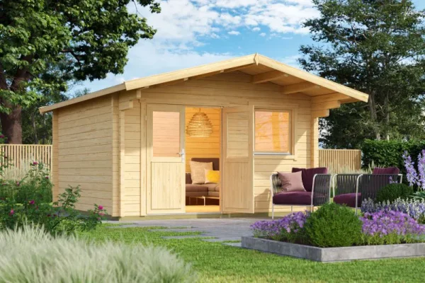 Nyaraló F42 tetővel | 14,14 m² | 70 mm-es rönk | Természetes | beleértve a padlóburkolatot és a hőszigetelő üvegezést - Image 3