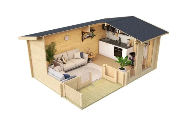 Nyaraló F17 padlóburkolattal | 14,9 m² | 70 mm-es rönk | Természetes | szigetelő üvegezéssel - Image 6