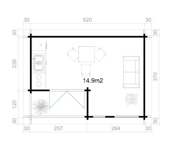 Nyaraló F17 padlóburkolattal | 14,9 m² | 70 mm-es rönk | Természetes | szigetelő üvegezéssel - Image 8