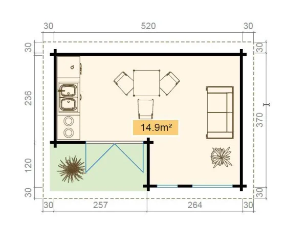Nyaraló F17 padlóburkolattal | 14,9 m² | 70 mm-es rönk | Természetes | szigetelő üvegezéssel - Image 9