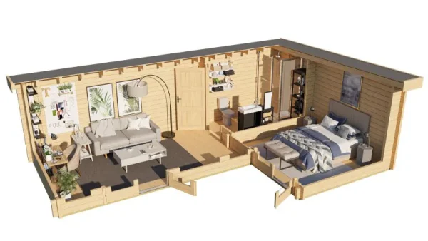 F49 nyaraló 3 szobával és emelettel | 22,78 m² | 70 mm-es rönk | Természetes | Ablak 1 kézzel forgó-billenthető rendszer - Image 3