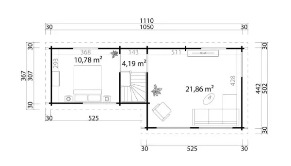F35 nyaraló 2 emelettel és fedett terasszal | 103,3 m² | 70 mm-es rönk | Természetes | Ablak 1 kézzel forgó-billenthető rendszer - Image 13