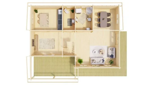 F35 nyaraló 2 emelettel és fedett terasszal | 103,3 m² | 70 mm-es rönk | Természetes | Ablak 1 kézzel forgó-billenthető rendszer - Image 6