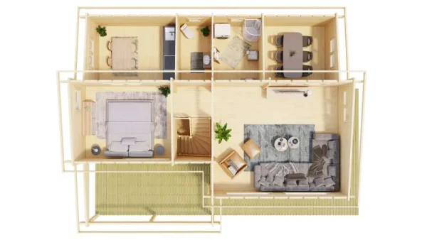 F35 nyaraló 2 emelettel és fedett terasszal | 103,3 m² | 70 mm-es rönk | Természetes | Ablak 1 kézzel forgó-billenthető rendszer - Image 7