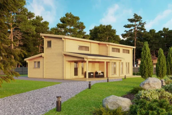 F35 nyaraló 2 emelettel és fedett terasszal | 103,3 m² | 70 mm-es rönk | Természetes | Ablak 1 kézzel forgó-billenthető rendszer - Image 3