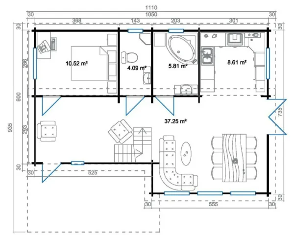 F35 nyaraló 2 emelettel és fedett terasszal | 103,3 m² | 70 mm-es rönk | Természetes | Ablak 1 kézzel forgó-billenthető rendszer - Image 10