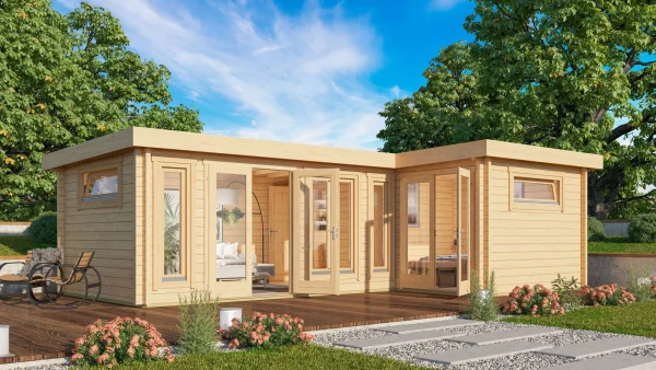 F49 nyaraló 3 szobával és emelettel | 22,78 m² | 70 mm-es rönk | Természetes | Ablak 1 kézzel forgó-billenthető rendszer - Image 2