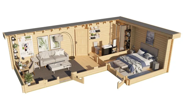 F49 nyaraló 3 szobával és emelettel | 22,78 m² | 70 mm-es rönk | Természetes | Ablak 1 kézzel forgó-billenthető rendszer - Image 3