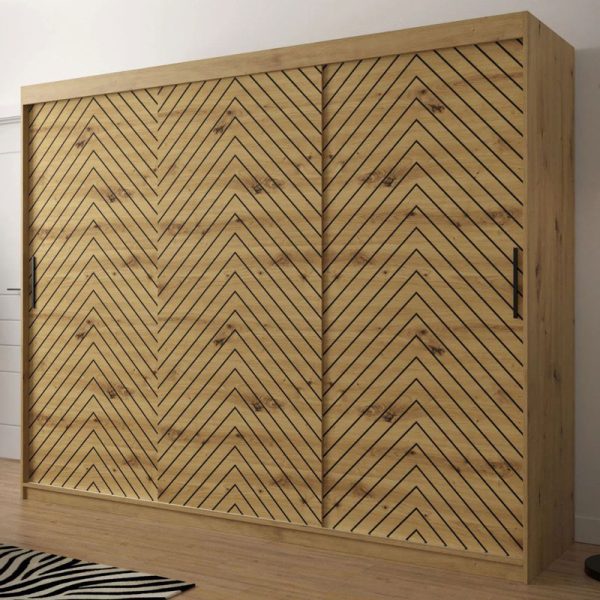Modern szekrény Mulhacen 67, szín: Artisan tölgy / matt fekete - méretek: 200 x 250 x 62 cm (Ma x Szé x Mé), 10 rekesszel és két ruhatartóval