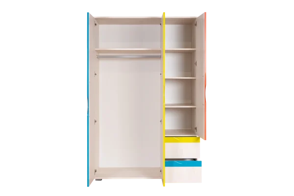 Gyerek szoba - forgóajtós szekrény / gardrób Péter 02, szín: fenyő fehér / narancs / sárga / türkiz - méretek: 200 x 128 x 56 cm (Ma x Sz x Mé) - Image 4
